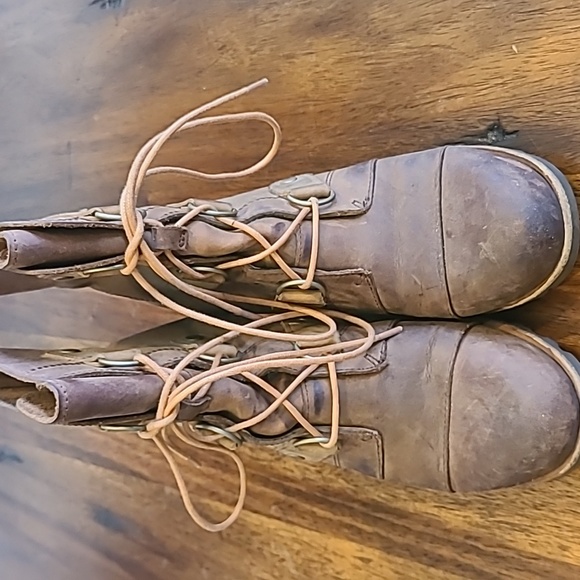 SOREL Joan Of Ark Tobacco Leather Mid Lace Up Boots Size 7 - Picture 5 of 9